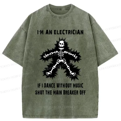 Tokyo-Tiger Electric Dance Funny Washed T-Shirt