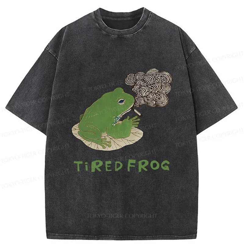 Tokyo-Tiger Tired Japanese Frog Washed T-Shirt