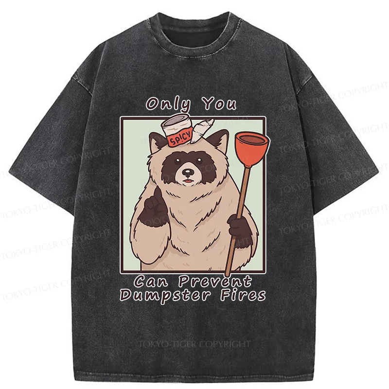 Tokyo-Tiger Raccoon Fire Fighting Washed T-Shirt