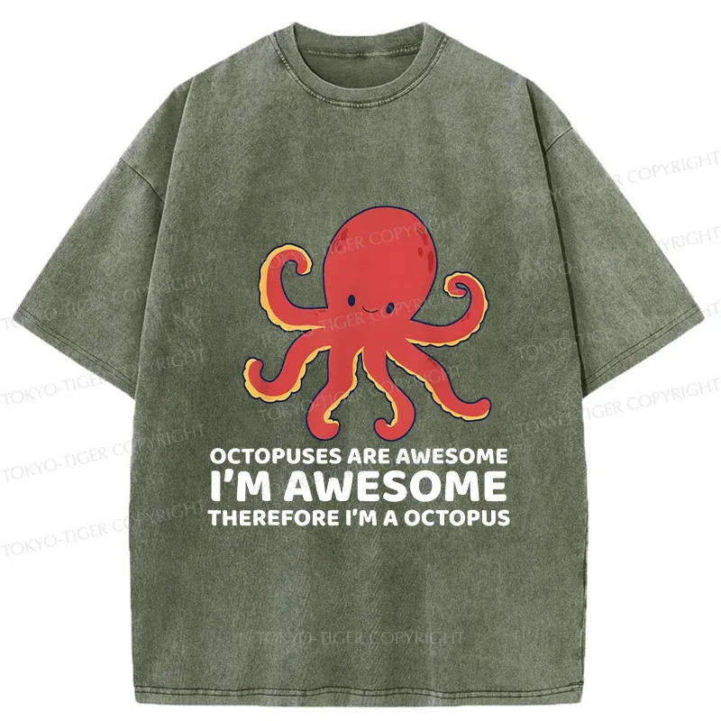 Tokyo-Tiger Handsome Octopus Washed T-Shirt