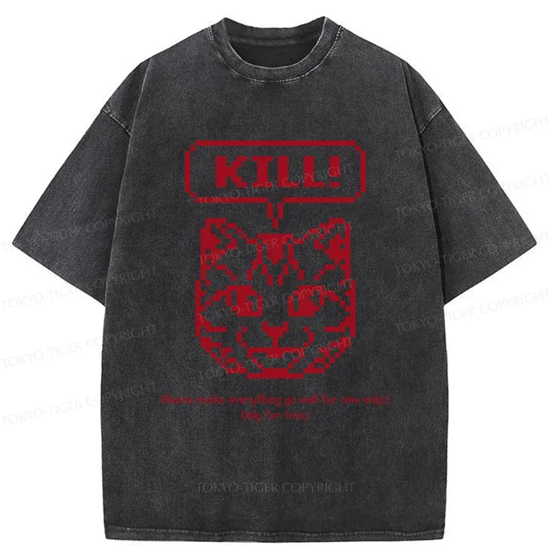 Tokyo-Tiger Killer Cat Prayer Washed T-Shirt
