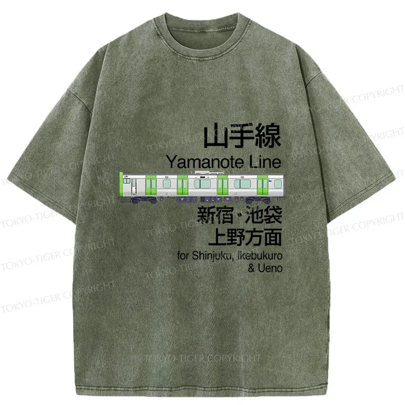 Tokyo-Tiger Yamanote Line Sign Japan Washed T-Shirt