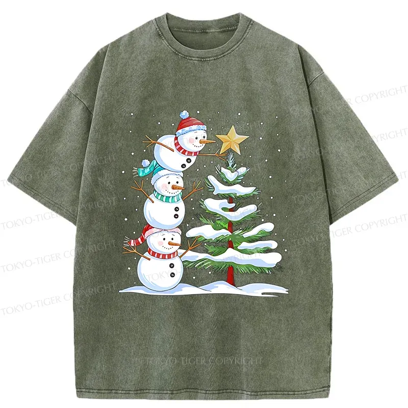 Tokyo-Tiger Christmas Snowman Washed T-Shirt Sale