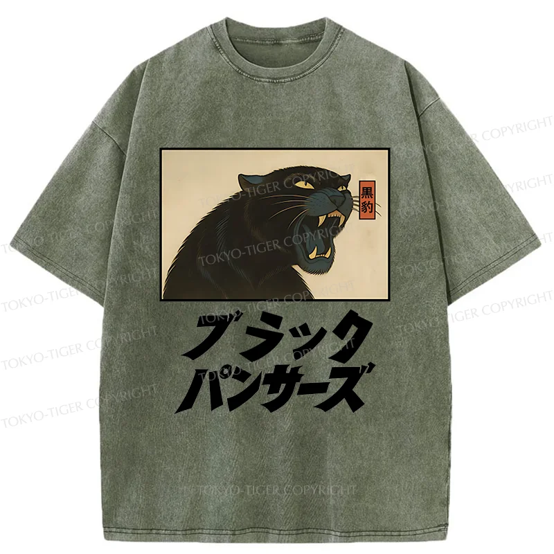 Tokyo-Tiger Japanese Black Panther Washed T-Shirt