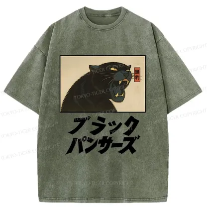 Tokyo-Tiger Japanese Black Panther Washed T-Shirt
