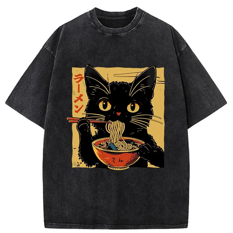Tokyo-Tiger Cat Enamored Of Ramen Washed T-Shirt