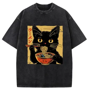 Image of Tokyo-Tiger Cat Enamored Of Ramen Washed T-Shirt