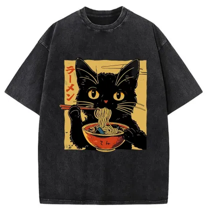 Tokyo-Tiger Cat Enamored Of Ramen Washed T-Shirt