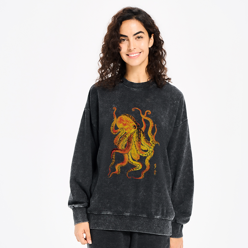 Tokyo-Tiger Deep Sea Gorgeous Octopus Washed Sweatshirt
