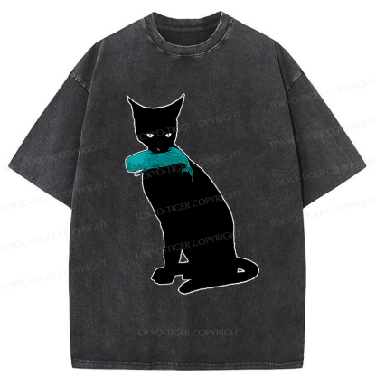 Tokyo-Tiger Cat Eats Whale Washed T-Shirt