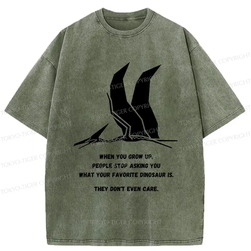 Tokyo-Tiger Funny Dinosaur Washed T-Shirt