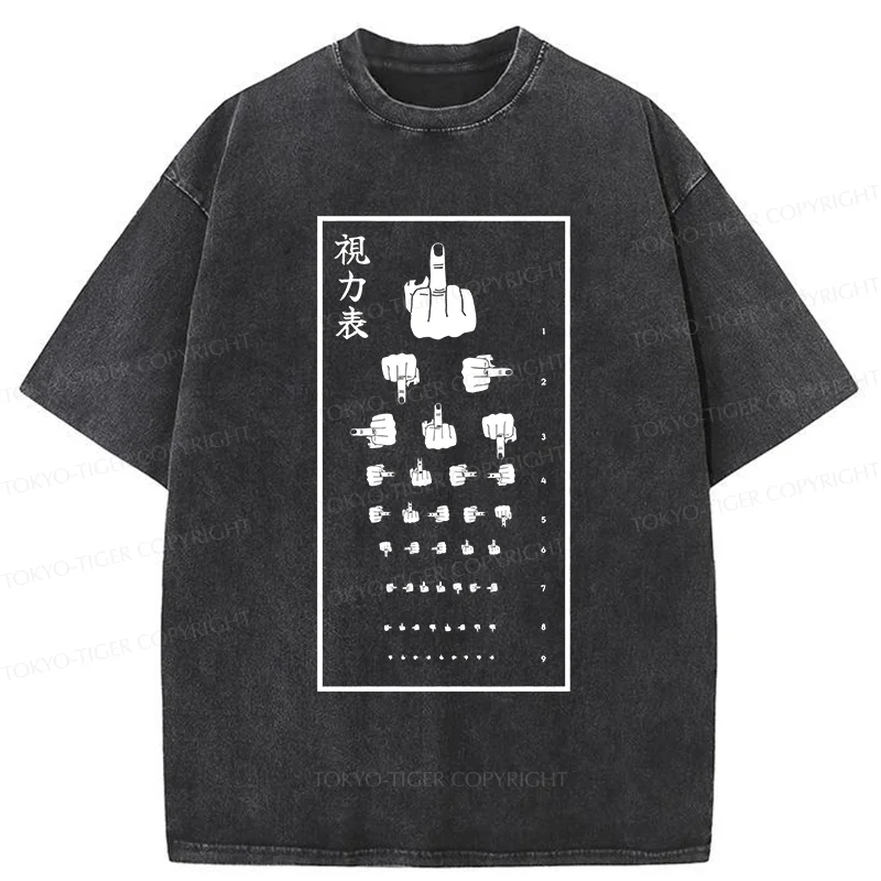 Tokyo-Tiger Taunting Eye Chart Washed T-Shirt