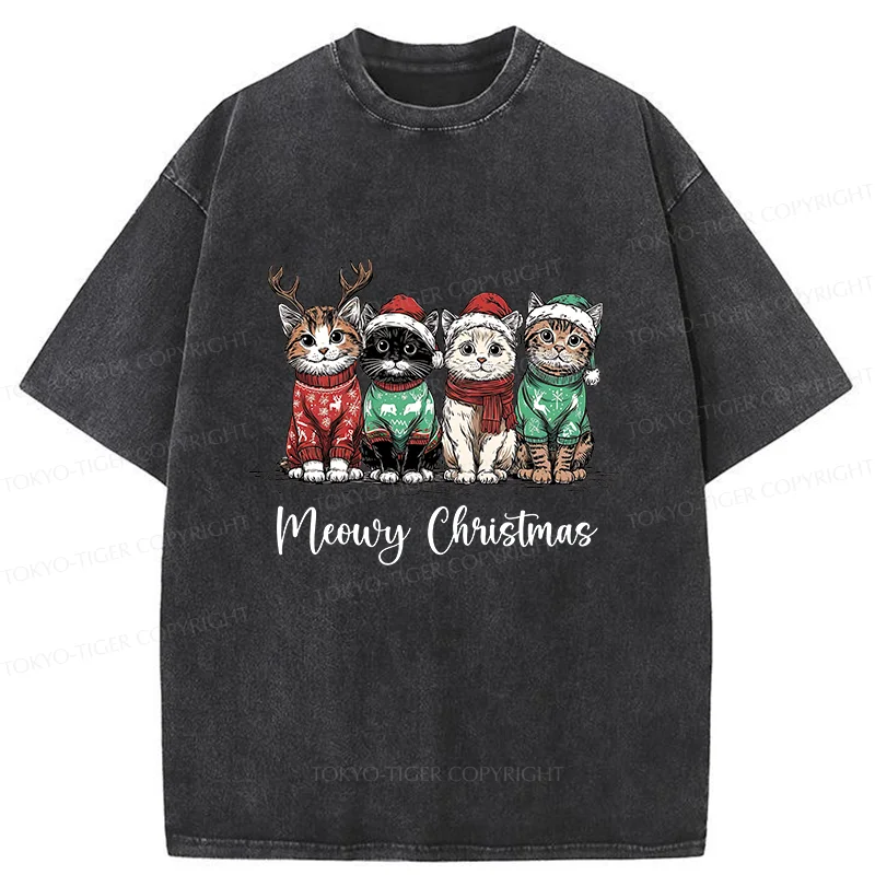 Tokyo-Tiger Four Kittens Christmas Washed T-Shirt