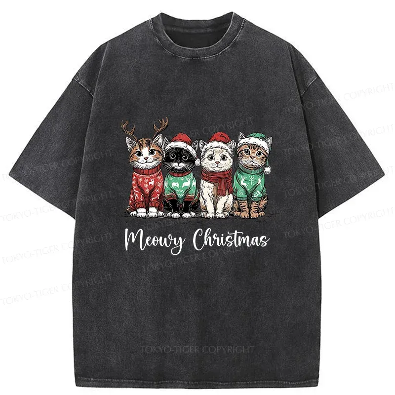 Tokyo-Tiger Four Kittens Christmas Washed T-Shirt
