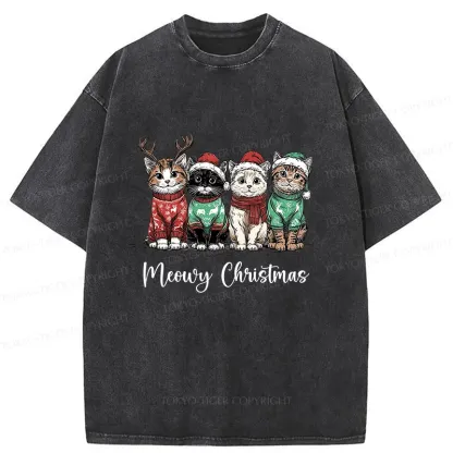 Tokyo-Tiger Four Kittens Christmas Washed T-Shirt