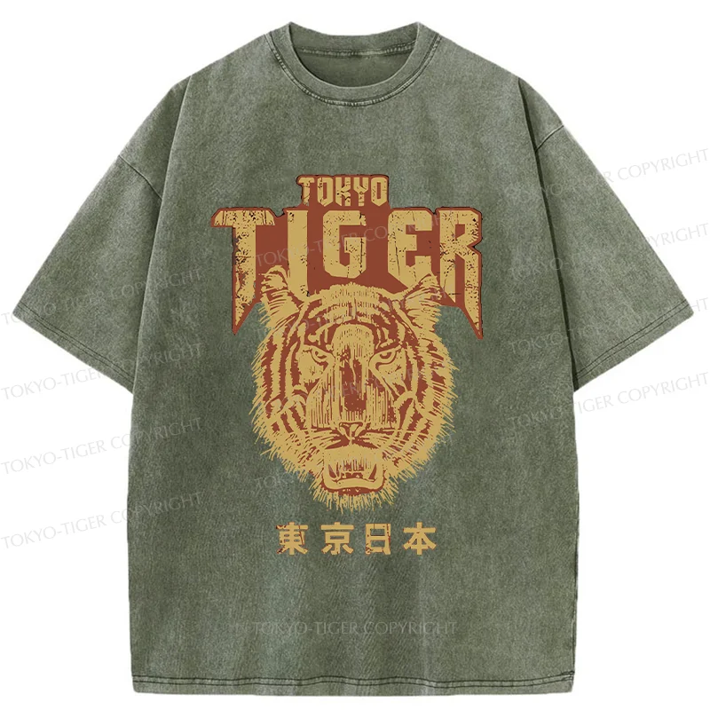 Tokyo-Tiger Retro Tiger Japanese Washed T-Shirt