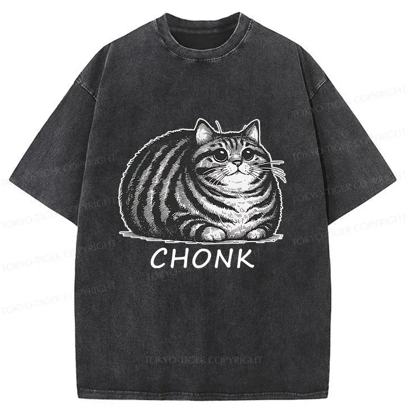 Tokyo-Tiger Fat Cat Funny Washed T-Shirt