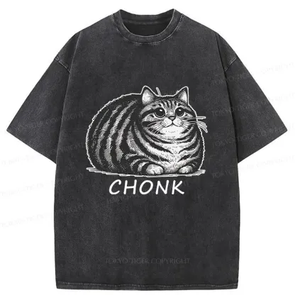 Tokyo-Tiger Fat Cat Funny Washed T-Shirt
