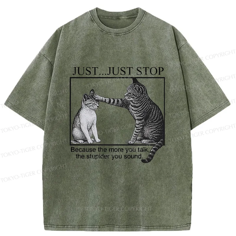 Tokyo-Tiger Stop Talking Cat Washed T-Shirt