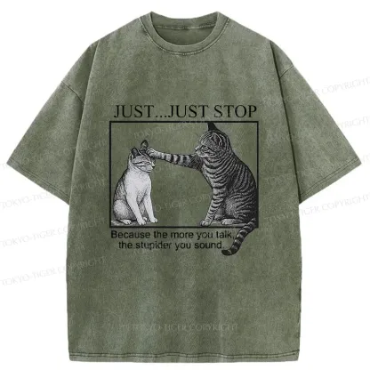 Tokyo-Tiger Stop Talking Cat Washed T-Shirt