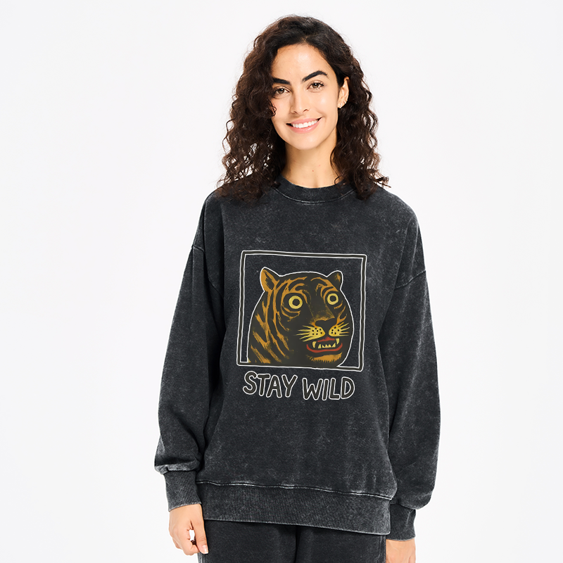 Tokyo-Tiger Silly And Cute Tiger Washed Sweatshirt