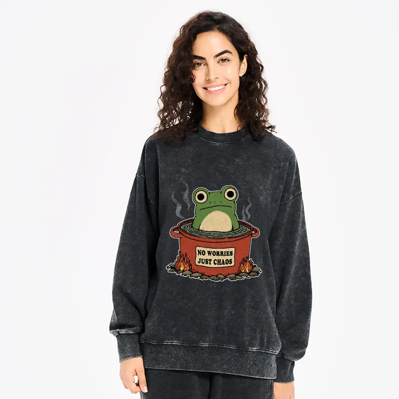 Tokyo-Tiger Frog：No Worries，Just Chaos Washed Sweatshirt