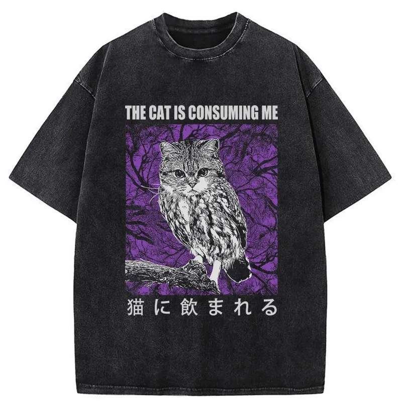 Tokyo-Tiger The Cat Is Consuming Me Washed T-Shirt