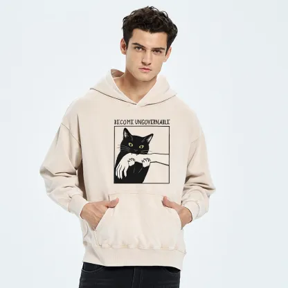 Tokyo-Tiger Black Cat Biting Washed Hoodie