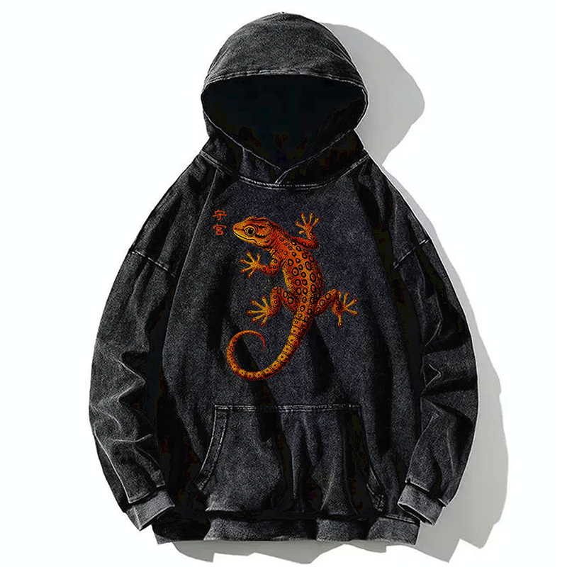 Tokyo-Tiger Retro Gecko Funny Washed Hoodie