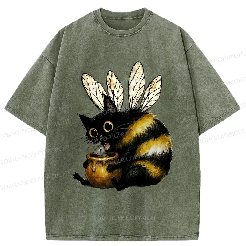 Tokyo-Tiger Cute CatBee Washed T-Shirt