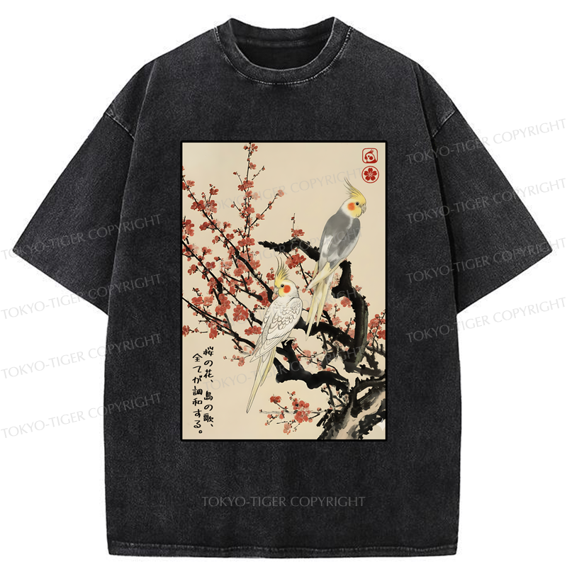 Tokyo-Tiger Whispers of Silent Blossoms Washed T-Shirt