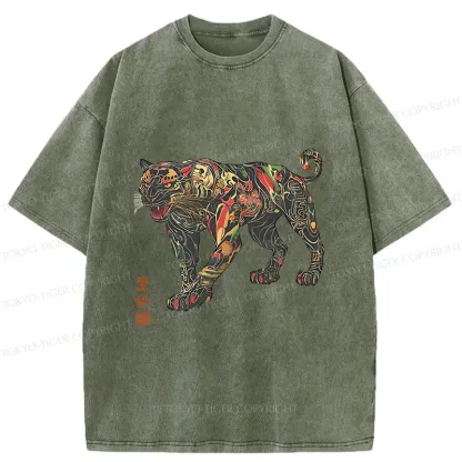Tokyo-Tiger Traditional Japanese Black Panther Washed T-Shirt