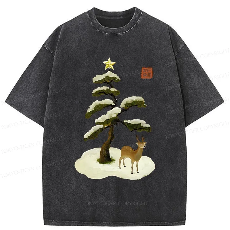 Tokyo-Tiger Pine And Cypress Christmas tree Washed T-Shirt