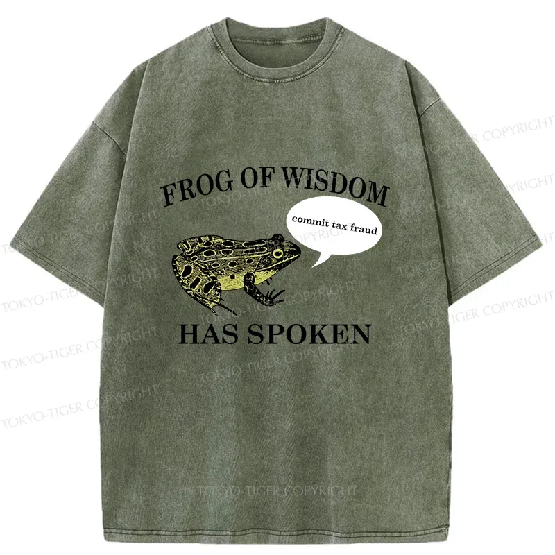 Tokyo-Tiger Frog Of Wisdom Funny Washed T-Shirt