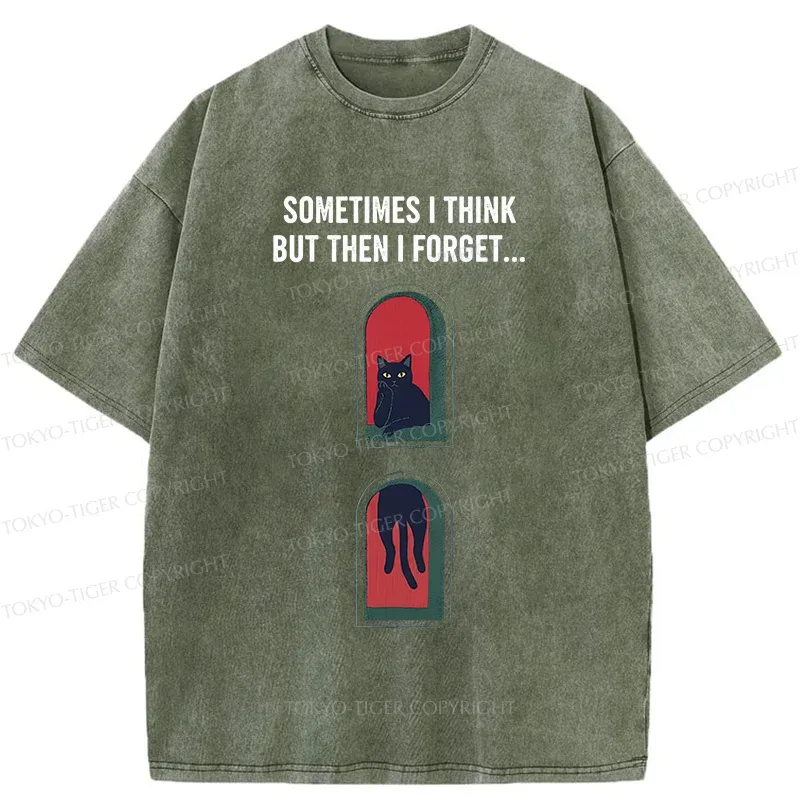 Tokyo-Tiger Thinking Black Cat Washed T-Shirt