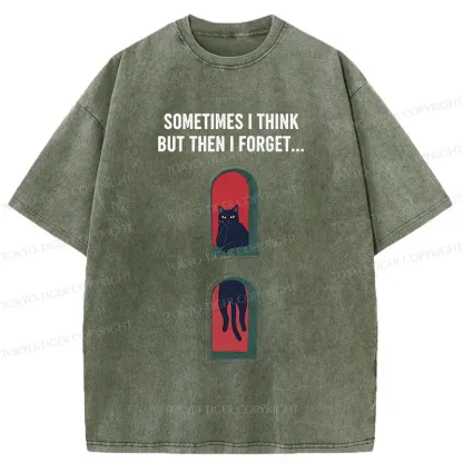Tokyo-Tiger Thinking Black Cat Washed T-Shirt