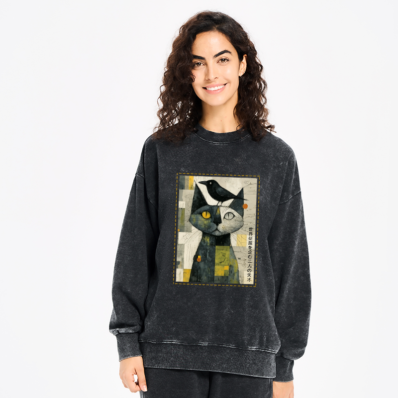 Tokyo-Tiger The Cat And The Crow Are Planning To Rule The World Washed Sweatshirt