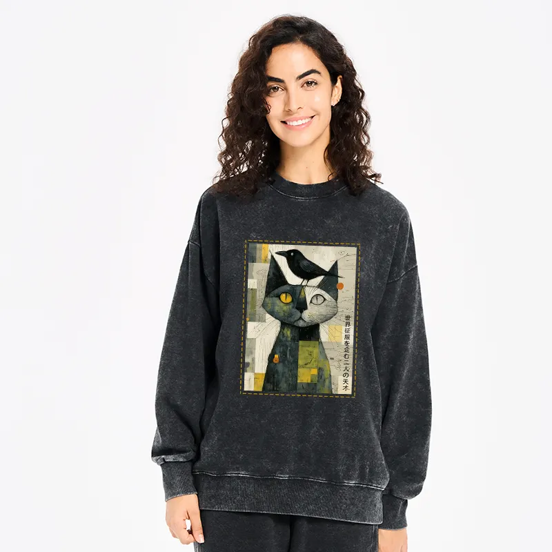 Tokyo-Tiger The Cat And The Crow Are Planning To Rule The World Washed Sweatshirt