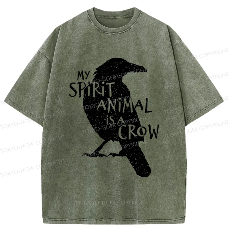 Tokyo-Tiger Crow Funny Washed T-Shirt