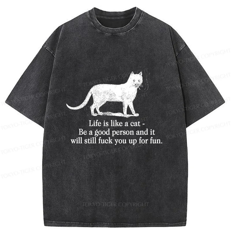 Tokyo-Tiger Life Is Like A Cat Washed T-Shirt