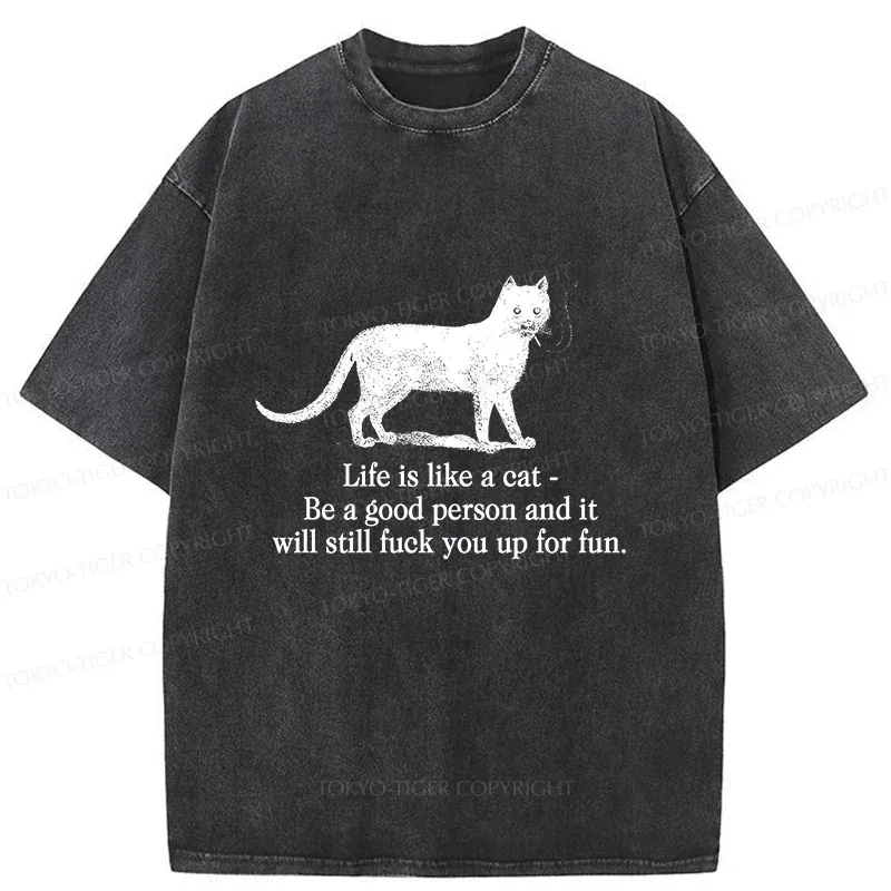Tokyo-Tiger Life Is Like A Cat Washed T-Shirt Sale