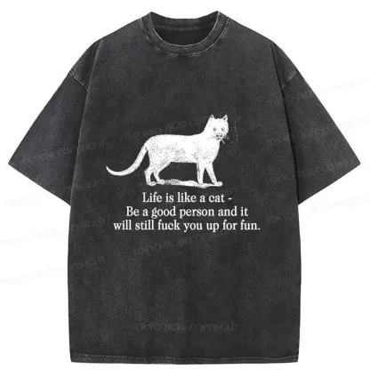 Tokyo-Tiger Life Is Like A Cat Washed T-Shirt