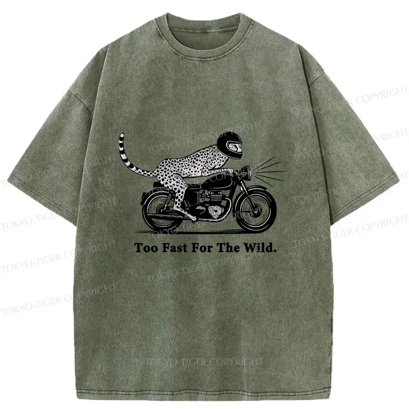 Tokyo-Tiger Cheetah Riding A Motorcycle Washed T-Shirt