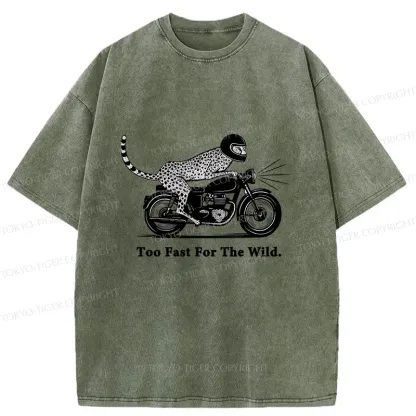 Tokyo-Tiger Cheetah Riding A Motorcycle Washed T-Shirt