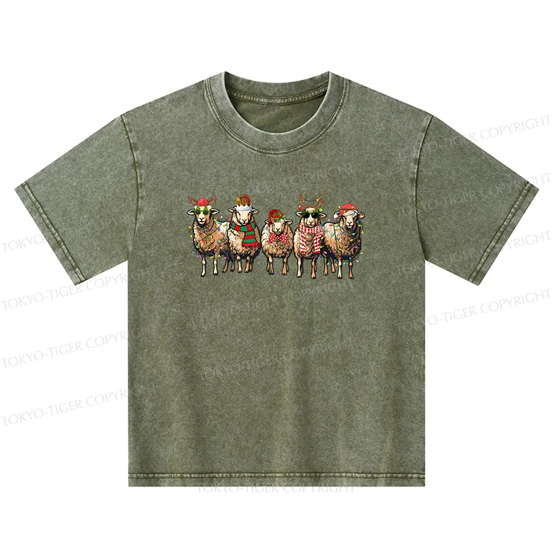 Tokyo-Tiger Christmas Sheep Kids Washed T-Shirt