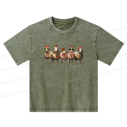 Tokyo-Tiger Christmas Sheep Kids Washed T-Shirt
