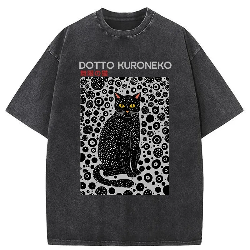 Tokyo-Tiger Polka Dot Art Cat Washed T-Shirt