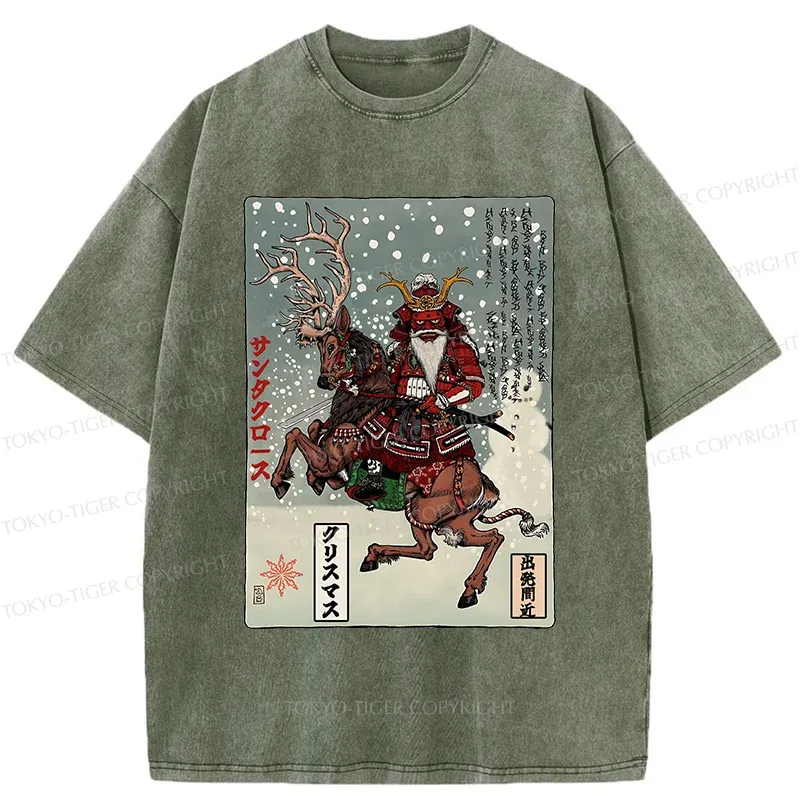 Tokyo-Tiger Ukiyo-e Santa Claus Washed T-Shirt
