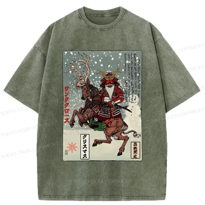Tokyo-Tiger Ukiyo-e Santa Claus Washed T-Shirt