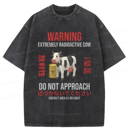 Tokyo-Tiger Radioactive Cow Funny Washed T-Shirt